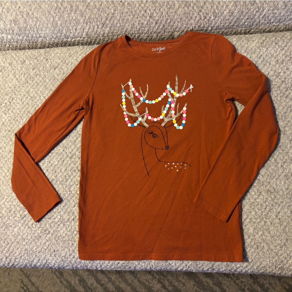Burnt Orange Long Sleeve Reindeer Shirt